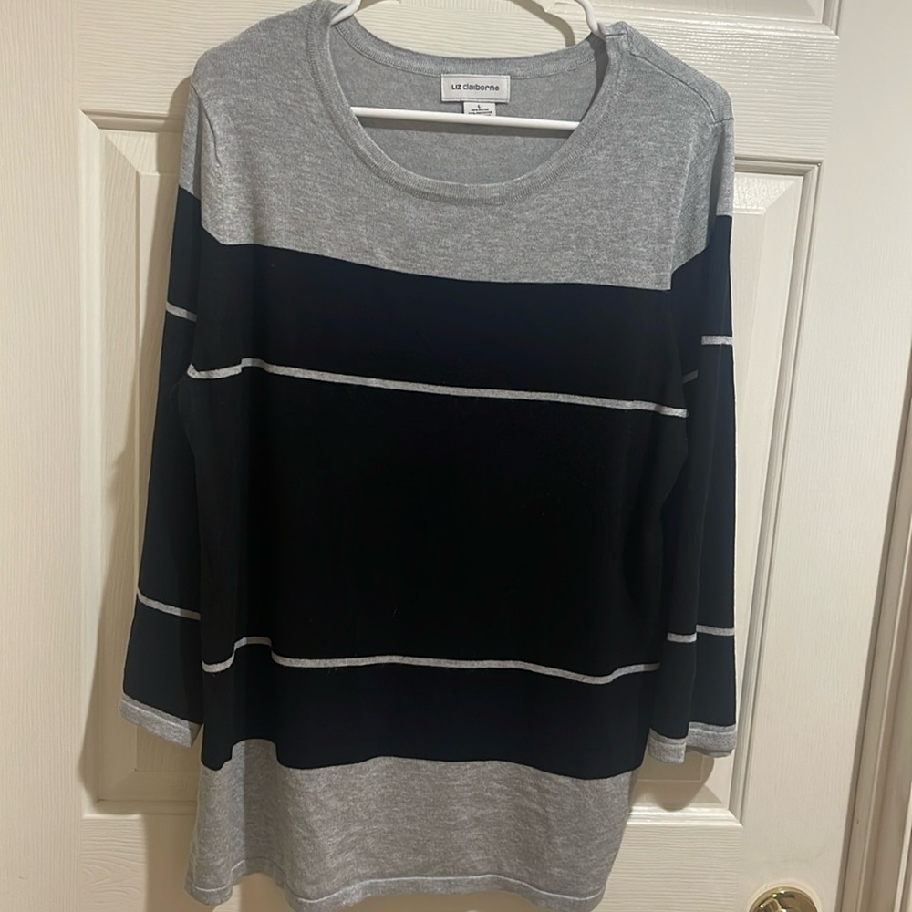 Black and Grey Liz Claiborne Sweater Blouse
